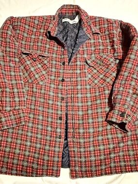 Vintage Men’s Lumber Jack Plaid Quilted Flannel Shirt Jacket  XL  100% Cotton